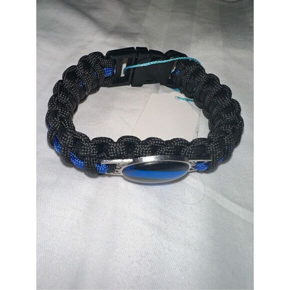 Police Thin Blue Line Woven Bracelet NIP - Picture 1 of 3
